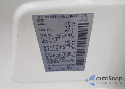 2013 Infiniti Jx35 from USA, damaged, VIN 5N1AL0MM4DC326232